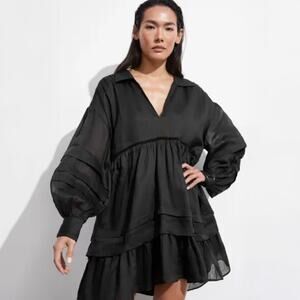 & OTHER STORIES Pintuck Baby Doll Flowy Mini Dress in Black Size S